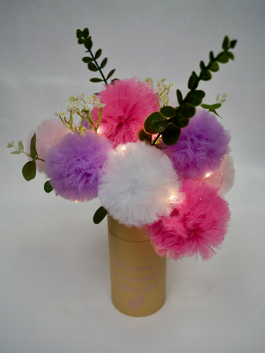 Handmade tulle gift bouquet with fairy lights by The PomPom Lodge